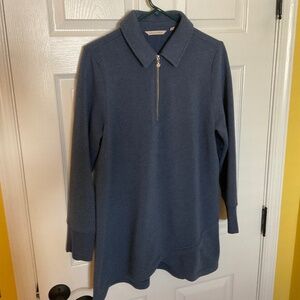 TUNIC TOP, SIZE L.  V GOOD CONDITION. LONG SLEEVE, HALF ZIP.  BLUEISH GREY.